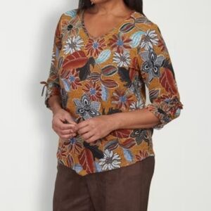 Alfred dunner Autumn weekend women's V neck 3/4 sleeve knit top size L